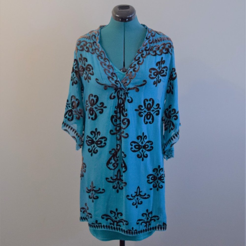 MOVING SALE- Turquoise Silk Tunic Dress with Slip